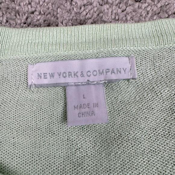 y2k New York & Company Cardigan Sweater L Green Argyle Plaid Button Up Preppy - Picture 6 of 11